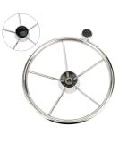 Amarine Made 5-Spoke 13-1/2 Inch Destroyer Style Stainless Boat Steering Wheel with M Size Knob - 9310SRF1 - Buy Online on SooperMarket.com