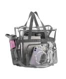 Clear Stadium Approved Tote Bag with Mesh Pockets, Zippered Top, and Shoulder Straps - Ideal for Work, School, Games, and Concerts - Clear/Grey Trim - Buy Online on SooperMarket.com