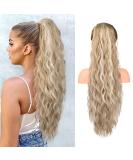 REECHO Ponytail Extension 26" Long Beach Wave Drawstring Pony Hair Extension Synthetic Pony Tail Hairpiece for Women - Ash Blonde with Highlights - Buy Online on SooperMarket.com