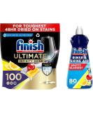 Finish Ultimate Infinity Shine Dishwasher Tablets Bulk Scent : Lemon Size : 100 Dishwasher tabs + Finish Dishwasher Cleaner Rinse Aid | Scent : Lemon | Size : 400ml - Buy Online on SooperMarket.com