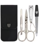 Three Swords Capri Nail Care Set - 4 Pcs Real Leather Black Manicure & Pedicure Kit | High Quality Nail Scissors Clippers Tweezers & Sapphire Nail File - Buy Online on SooperMarket.com