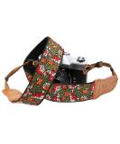 Green Flower 2'' Wide Adjustable Camera Strap for DSLR/SLR - Double Layer Cowhide Ends, Pure Cotton Embroidered Woven Strap - Universal Neck & Shoulder Strap for Photographers - Buy Online on SooperMarket.com
