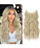 FESHFEN Invisible Wire Hair Extensions with Transparent Wire Adjustable Size with 2 Secure Clips Synthetic Hair Piece Long Wavy Secret Headband Hairpieces for Women 16 Inch Ash Blonde - Buy Online on SooperMarket.com