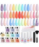 Aikker 20 Spring Colours Dip Powder Nail Kit - 27 Pcs Glitter Purple Pink Orange Acrylic Dipping Powder Set with Base Top Coat Activator - French Nail Art Manicure AK33 - Buy Online on SooperMarket.com