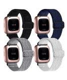 Fitbit Versa Elastic Bands 4 Pack Compatible - Soft Nylon Straps for Women Men - Black, Dark Blue, Light Gray, White - Adjustable & Stretchy - Buy Online on SooperMarket.com
