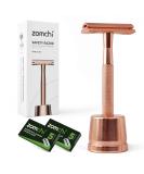 Eco-Friendly Rose Gold Razor Plane & Stand | Women's Zero Waste Safety Razor | Metal Plastic-Free Shaving for Intimate Areas - Buy Online on SooperMarket.com