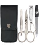 Three swords - 4 pcs.Nail care set 'Capri' |High quality nailetui for manicure and pedicure.Color: Black Leather |Contents: nail scissors nail clippers tweezers sapphire nail files black / synthetic leather - Buy Online on SooperMarket.com