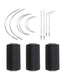 Ryalan Weaving Needle Combo Deal Black Thread with 10pcs Needle for Making Wig Sewing Hair Weft Hair Weave Extension, Big Medium and Small C J Shape Curved Needle I Needle (3 Thread Black + 10 Needle) 3Thread+10Needle Black - Buy Online on SooperMarket.com