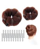 2 Pcs Bun Makers for Hair Brown Sponge Donut Ring Styler Bun Makers Easy Bun Makers Tool with Snaps and Hair band DIY Bun Styling 2 Sizes with 20 Pcs U-Clips. - Buy Online on SooperMarket.com