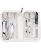 Three swords - 8 pcs.Manicure set 'Roma' |High quality nail care set in white synthetic leather etui |Contents: nail scissors set foot and nail clippers tweezers glass nail files sapphire nail file white / synthetic leather - Buy Online on SooperMarket.com