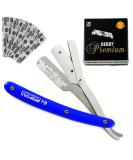 ProMax Care Professional Straight Edge Razor - Stainless Steel Barber Razor with 100 Derby Blades for Close Shaving - Men's Manual Safety Shaver with Blue Handle - Buy Online on SooperMarket.com