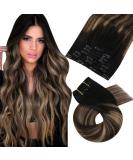 Moresoo Balayage Clip in Hair Extensions Brown Human Hair Clip in Extensions Natural Black to Dark Brown with Golden Blonde Clip in Human Hair Extensions 18 Inch 7 Piece/120g #1B/4/14 45 cm #1B/4/14 - Buy Online on SooperMarket.com