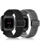 Fuleda Elastic Bands Compatible with Fitbit Versa 2 Band Women Men, 2Pack Soft Adjustable Nylon Breathable Sport Band for Versa/Versa 2/Versa Lite/SE Smartwatch Loop Stretchy Wristband, Black & Gray Black/Grey - Buy Online on SooperMarket.com