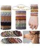 57 Pcs Boho Hair Tie Bracelets - Elastic Retro Ponytail Holders for Women | Thick and Thin Hair Bands - Buy Online on SooperMarket.com