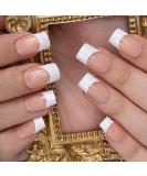 French Tip False Nails 24PCS | Medium Square Nude & White Fake Nails with Jelly Glue - Press on Nails for Women & Girls - Buy Online on SooperMarket.com