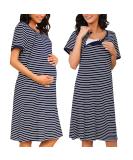 Sykooria Maternity Nursing Nightdress - Short Sleeve V Neck Nightgown for Pregnant Women - Stripe Dark Blue M - Buy Online on SooperMarket.com