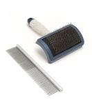 Mikki Puppy Stainless Steel Comb & Slicker Brush Set for Doodles & Cockapoos - Blue/Grey Small Grooming Kit - Buy Online on SooperMarket.com