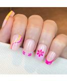 NOVO OVO Short Square Floral False Nails Kit - Happiness as Flowers Purple Lavender Swirl - Valentine's Day & Spring - Buy Online on SooperMarket.com