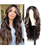 Long Brown Wavy Wig 24 Inch Highlight Wigs for Women Middle Part Curly Synthetic Hair Natural Looking Heat Resistant Fiber for Daily Party Use (Brown Mixed Blonde) - Buy Online on SooperMarket.com
