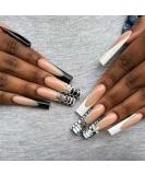 Justotry 24 pieces press on nails long black and white French artificial nails with spider design coffin artificial nails to stick on ballerina fake nails fingernails for women long spider black - Buy Online on SooperMarket.com