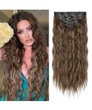 REECHO 5PCS Clip in Hair Extensions 24 Thick Long Loose Waves - Chocolate Brown with Blonde Highlights - Buy Online on SooperMarket.com