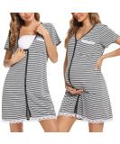 Uniexcosm Maternity Nursing Nightdress Short Sleeve Button Down Grey Stripe Sleepwear - Buy Online on SooperMarket.com