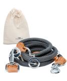 Freudenier Adjustable Dog Leash for Medium & Large Dogs - 2m Robust Nylon with Brown Leather Elements - Perfect for Chasing - Buy Online on SooperMarket.com