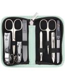 Three Swords 8-Pc Manicure Set 'Roma' | High-Quality Mint Leather Nail Care Kit | Scissors Clippers Tweezers & Glass Files - Buy Online on SooperMarket.com