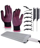 Heat Gloves for Hair Styling, MORGLES 2Pcs Professional Heat Resistant Gloves Silicone Heat Mat 6pcs Hair Clips and 2pcs Styling Comb for for Curling Iron Wands Flat Iron - Buy Online on SooperMarket.com