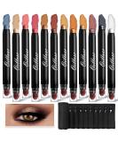 12 PCS Waterproof Glitter Eyeshadow Stick Set with Primer - Smudge Proof Shimmer and Matte Eye Makeup Crayon - Cream Eyeshadow Pen with Soft Brush - Buy Online on SooperMarket.com