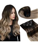 LAAVOO Ombre Clip-in Hair Extensions - Remy Human Hair 40cm 7PCs #1B/8/22 - Brown to Blond - International Shipping Available - Buy Online on SooperMarket.com
