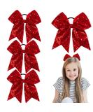 Whaline 8 Inch Glitter Red Jumbo Cheer Bows - 4 Pack | Large Cheerleading Hair Bows for Girls, Toddlers, Women - Elastic Ponytail Holder & Hair Accessories - Buy Online on SooperMarket.com