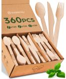 360-Piece Wooden Compostable Utensils Set | Eco-Friendly Biodegradable Cutlery for Parties | Sturdy Disposable Wood Forks, Spoons, and Knives - Buy Online on SooperMarket.com