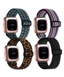 BOTNUW 4 Pack Elastic Bands for Fitbit Versa Smart Watch - Adjustable Nylon Straps for Women Men - Boho Green, Colorful, Leopard Prints - Buy Online on SooperMarket.com