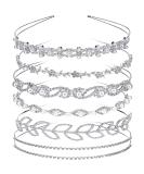 6-Piece Crystal Flower & Leaves Crown Headband Set for Bride & Bridesmaids - Wedding Party Headdress (Style 1) Silver - Buy Online on SooperMarket.com