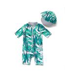 BONVERANO Baby Boys Swimsuit 12-18 Months | Short-Sleeve Zipper One Piece Swimwear | UPF 50+ Sun Protection - Buy Online on SooperMarket.com