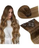 Laavoo Real Hair Ombre Clip-In Extensions - Medium Brown Balayage Dark Blonde Remy 105g 7 Pieces 55cm - Perfect for International Shipping - Buy Online on SooperMarket.com