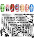 JSRQT Nail Art Stamping Plates Set - 6 Mixed Pattern Stencils for DIY Manicure | Sweet Panda Floral & Leaf Designs - Buy Online on SooperMarket.com