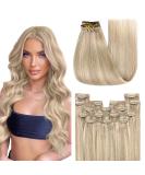 Youngsee Clip-In Hair Extensions - 35cm Real Hair 120g - Ashblond & Platinum Highlights - 7 Pieces - Buy Online on SooperMarket.com