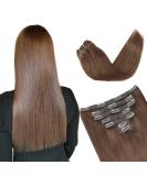 Vlasy Copper Brown Clip in Hair Extensions 14 Inch - Seamless Natural Human Hair Weft Extensions for Women - Buy Online on SooperMarket.com