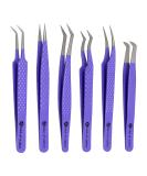 Abdul of Silakor 6-Piece Stainless Steel Eyelash Tweezers Set for Volume and Classic Lash Extensions - Purple - Buy Online on SooperMarket.com