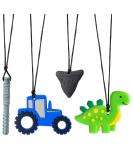 GROBRO7 4Pcs Sensory Chew Necklaces - Car & Dinosaur Teether Toy Set for Kids with Autism & ADHD - Food Grade Silicone Teething Pendant - Buy Online on SooperMarket.com