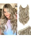 Invisible Wire Hair Extensions - Natural Wavy Synthetic Hair, Adjustable Size, Secure Clips - 20inch Mix Ash Blonde - For Women - Buy Online on SooperMarket.com