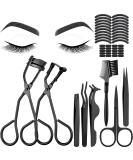 48-Piece Eyelash Curler Set with Mini Kit, Tweezers, Brush, Scissors, Silicone Pads (Black) - Buy Online on SooperMarket.com