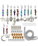 RechicGu 62Pcs Handmade Natural Chakra Crystal Dreadlock Jewelry with Metallic Cord - Turquoise Egyptian Cross Lotus Silver - Buy Online on SooperMarket.com