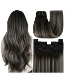 Youngsee Real Hair Clip-In Extensions - Ombre Black to Silver 55cm 120g 7PCS - Premium Remy Hair - Buy Online on SooperMarket.com