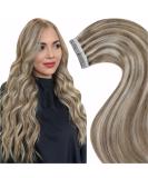 LAAVOO Real Hair Extension Tape - Light Brown & Ash Blonde Highlights 60cm 20pcs | Invisible & Remy Quality - Buy Online on SooperMarket.com