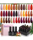 Beetles 20 Pcs Gel Nail Polishes Set with Glossy Matte Top/Base Coat - Maroon Gold Yellow Red Glitter Soak Off Varnish for Manicure and DIY Nail Art - Fall Harvest Collection - Buy Online on SooperMarket.com