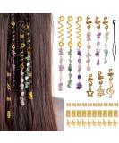 40Pcs Hair Jewelry for Braids, hoyuwak Natural Colored Crystal Stone Hair Braid Accessories Metal Hair Charms Gold Loc Dreadlock Hair Spirals Cuffs Rings for Women Girls Hairstyle Decoration - Buy Online on SooperMarket.com