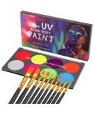 CCbeauty UV Glow Face Body Paint Palette | 8 Neon Colors | Water Activated | Safe & Washable | Halloween Makeup Kit + 10 Brushes - Buy Online on SooperMarket.com